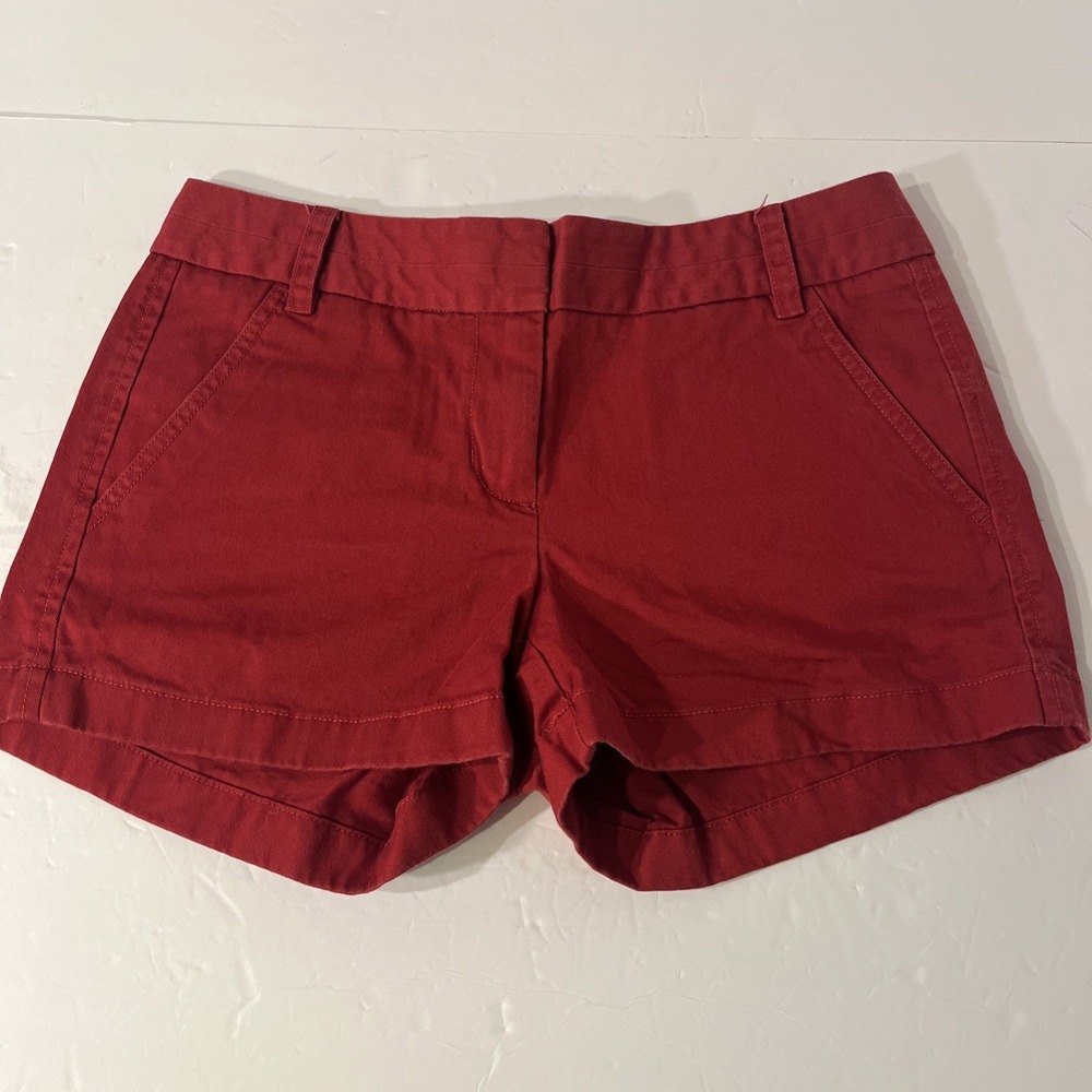 J. Crew Womens Chino Short Red Size 2 100% Cotton Solid Casual Shorts
